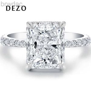 Pierścień Solitaire Dezo Moissanite Solitaire Pierścionki zaręczynowe 2/3/4ct Radiant Cut D Color Solid 925 Srebrny srebrny biżuteria ślubna Prezenty D240419