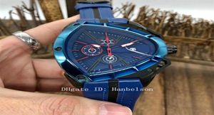 Montre de Luxe Quartz Chronograph Movement Blue Mens Watches Sports Car Style Dial Leather Strap Wristwatches Reloj249e1612271