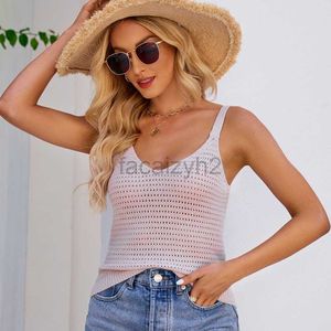 Camiseta feminina camisetas sexy suspensa de malha para a camada interna feminina com tanque inferior de malha senso de design, pequeno grupo usando tampo de tamanho curto de verão