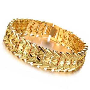 SAIYE 21cm Retro Fashion European Coin Gold Plated Jewelry 24K Gold Men Wide Bracelet Watch Chain Wholesale 240419