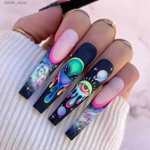 Falska naglar 24st Black Ballet False Nails Long Coffin Nail Tips Soparble Press On Nails Diy Manicure Colorful Eyes Designs Fake Nails Y240419