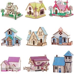 3D Puzzles 3D drewniana łamigłówka jigsaw house villa architektoniczne modele architektoniczne DIY Zgromadzone dla dzieci Dekoracja puzzli rzemieślniczej 240419