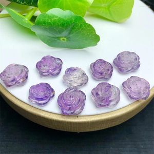 Länkarmband 5st Natural Amethyst Flower Carving Healing Reiki med Hole Fashion Jewelry For Friends Holiday Gift 13-15mm