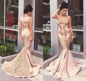 2018 Muhteşem Deniz Kızı Uzun Gece Elbiseleri Altın Dantel Aplike Balo Elbiseleri Suudi Arapça Zarif Stil Parti Gowns5582601