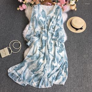 Casual Dresses Ladies High midja Chiffon Bohemian Tie-Dye Maxi Dress for Women Summer Fashion Female Party Long Wholesale 2