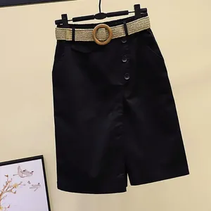 Kvinnors shorts kjol byxor kvinnor 2024 sommarbrett ben hög midja en linje rakbenade fickor kvinna kort svart koreansk mode culotte