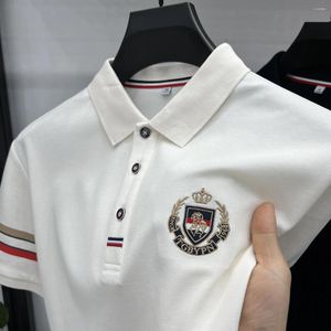 Erkek Polos High End Marka Klasik Şerit Tasarımı ile Kısa Kollu Polo Gömlek Top Yaz Moda Nefes Nefes Alabilir Sıradan T-Shirt