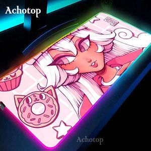 Mouse Pads Wrist Rests Anime Cat Girl Computer Mousepad RGB Mouse Mat Desk Accessories Carpet Gamer Keyboard Laptop Gaming Pads LED Backlit Mouse Pad Y240419