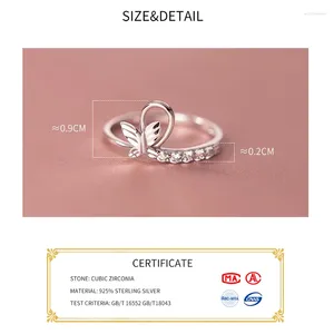Cluster Rings Softpig Real 925 Sterling Silver Zircon Butterfly Ring för charmiga kvinnor Trendiga fina smycken minimalistiska Bijoux