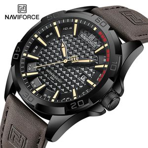 Naviforce 남성 캐주얼 스포츠 군사 석영 달력 손목 손잡이 감시 맨 비즈니스 가죽 방수 남성 시계 relogio masculino 240419