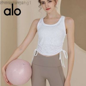 Desginer Alooo Yoga Aloe Top Shirt Clothe Short Woman Nylon Jacquard Sports Tank Womens Short Dress Cover Up Running Breathable Fitness Sleeveless Top