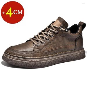 Casual skor dold innersula 4cm äkta läderhiss för män hälen manlig lyftinsatser höjd ökar man loafer