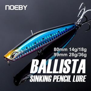 Noeby sjunkande fiske lockar 80mm 14 18g 99mm 26 36g blyertspenna lång gjutning wobblers konstgjorda hårda betar för bas havs lockar 240407