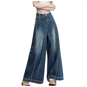 Women's Pants Oversized Retro Flare Y2k Jeans Culottes Workwear Summer Denim High Waist Bloomers Palazzo Trousers