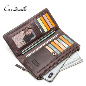 Wallets Contact's Genuine Leather Vintage Wallet Men for Cell Phone Man's Clutch Long Wallets Men's Coin Purse Male Cuzdan Card Holders