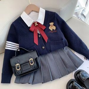 Cotton cardigan knit set three-piece children's 2024Autumn/Winter jl dress