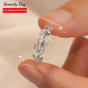 Wedding Rings Serenity D Color 1mm All Moissanite Wedding Rings For Women S925 Silver Diamond Leaf Bands GRA Certified Plated 18k Fine Jewelry 240419