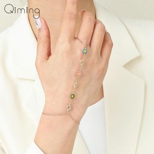 Link Bracelets Ethnic Sunflower Chain Connected Finger Ring For Women Hand Harness Jewelry Girls Gift
