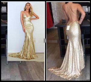 Champagne Gold Mermaid Prom Dresses 2019 Sparkle Long Glitter Prom Dresses Open Back Sexig Sequin Dress Backless6824498