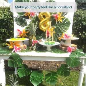 Dekorativa blommor konstgjorda tropiska palmblad Hawaiian Luau 90st 6 slags safari djungelfest sommarbröllop födelsedag hem bord