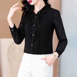 Женские блузки женщины черная рубашка с лацканами