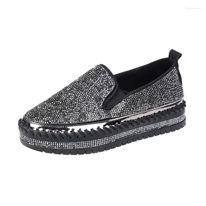 Casual Shoes Women Platform Crystal Slip On Loafers For Round Toe Spring Ladies Flat Black Silver Footwear 35-39