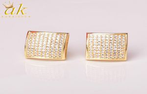 12MM IcedOut Earring for Men Square Stud Spiral Ear Plug Screw Back Hip Hop Jewelry Gold Color Material Copper CZ Stone7732737