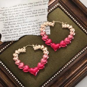 Other Simple Exaggerated Heart Hoop Earrings for Women Fashion Design Pink Gradient Creative Earrings Party Jewelry Accessories 240419