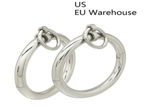 Polished Shining Stainless Steel Lockable Wrist Ankle Cuffs Bangle Slave Bracelet with Removable o Ring Restraints Set Q07176022559