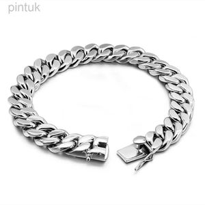 Kedjemode 925 Sterling Silver Solid Miami Cuban Link Chain Armband Men 14mm Curb Cuban Armband tjock stor länk för pojkar 7-10 tum D240419