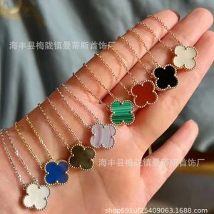 Designer Brand Van S925 Sterling Silver Lucky Four Leaf Grass Malachite Laser Single Flower Diamond Collar Chain Necklace