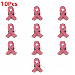 Broches 10 PCs Pink Ribbon esmalte os botões de broche de liga de metal de pinos