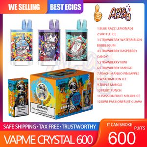 Crystal vapme originale 600 sbuffi penna di vaporizzazione usa e getta 0% 2% 3% 5% bobina mesh da 550 mAh batteria da 2 ml di boccone 600 e sigarette 12 sapori