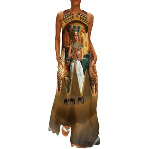 Grundläggande avslappnade klänningar drottningen av Egypten klänning gammal egyptisk elegant maxi klänning ärmlös mönster bohemia långa klänningar gata mode överdimensionerad vestido 240419