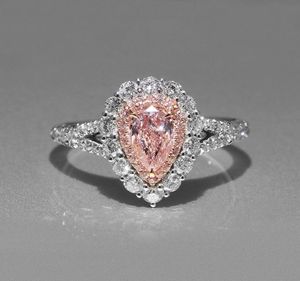 Women Simulation Pink Diamond DropShaped Wedding Ring Cute07743824