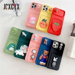 Cell Phone Cases Korean 3D Cartoon Bear Dinosaur Wallet Card Soft Case iPhone 14 13 12 11 Pro Max MiNi X XR XS 7 8 plus SE Silicone Cover J240418