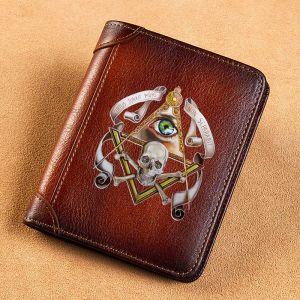 Wallets High Quality Genuine Leather Wallet Eye of God Masonic Skull Printing Standard Purse BK463