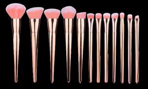 12 pezzi Buscini per trucco in oro rosa set in polvere Fondazione Farmatura Faccia Make Up Brush Contour Concealer Blush Lip Honeshadow Eyebrow Beau8323400