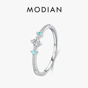 Pierścienie klastra Modian 925 Sterling Silver Prosty podstawowy pierścień w stosie delikatny okrągły kamień cZ palcem dla kobiet imprezowy prezent biżuterii