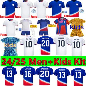 Gorąca sprzedaż Pulisic USas Soccer Jerseys Reyna Aaronson Weah Acosta McKennie 24 25 Maillot de Futol Ferreira Dest Morgan US A Football Shirt Rapinoe Dunn Uswnt Men Kids Kids Kids