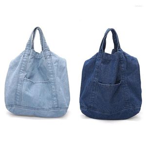 Umhängetaschen 2pcs Denim Slouch Tasche Casual Jean Stoff Handtasche Freizeit koreanische Stil Mode japanischer Messenger Top -Griff - Sky Bl
