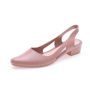 Jelly Sandals Women Pointed Toe Chunky Med High Heels Flip Flops Slingback Casual Candy Skidproof Beach Shoes For Women 240418