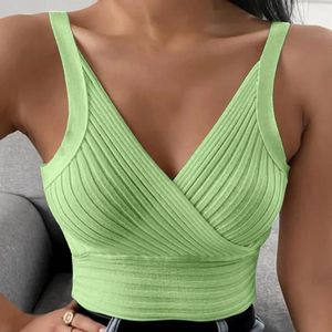 Women's Tanks Ladies Solid Color Straps Knitted Tops Female Knitwear Tank Sexy Women Off Shoulder Y2K Cropped For Summer 2024