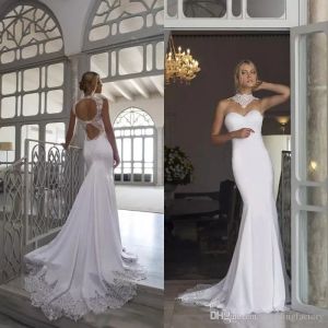 Riki Dalal 2024 Abiti da sposa sexy sirena apertura aperta illusione al collo alto abiti da sposa appliques in pizzo in forma e abiti da sposa sirena flare