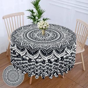 Tischtuch rund Tischdecke 160 cm Mandala Schwarz weiße Polyester -Abdeckungsabdeckungen zum Essen/Tisch/Hochzeit