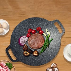 Grill Pan Korean Round NonStick Barbecue Plate Outdoor Travel Camping BBQ Frying Accessories Gas Open Fire Home 240415
