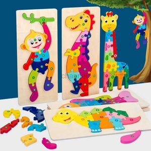 3D Puzzles Rectangle Wooden Puzzle for Kids Animals Vehicles Pattern Colorful Wood Numbered Puzzles For ToddlersLearning Educational Toys 240419