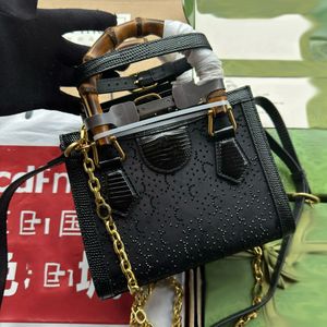 Mini bolsas de bolsa de bolsa de bolsa incrustada de diamante preto de diamante bambu Double Handle Golden Metal Decoration Bag de ombro de grande capacidade Design