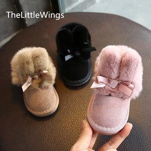 Buty 2024 Winter Snow Bowknot zamszowe buty do chodzenia dla dziewcząt w wieku 0-1-3 super miękkie i wygodne