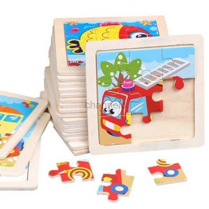 3Dパズル11x11cmキッズ木製パズル漫画動物の交通タングラムウッドパズルおもちゃ教育ジグソーおもちゃのおもちゃギフト240419